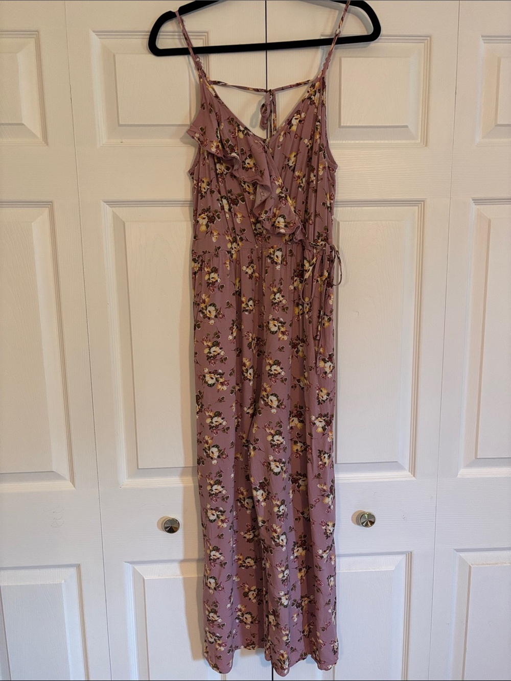 Mauve Floral Ruffle Capri Jumpsuit